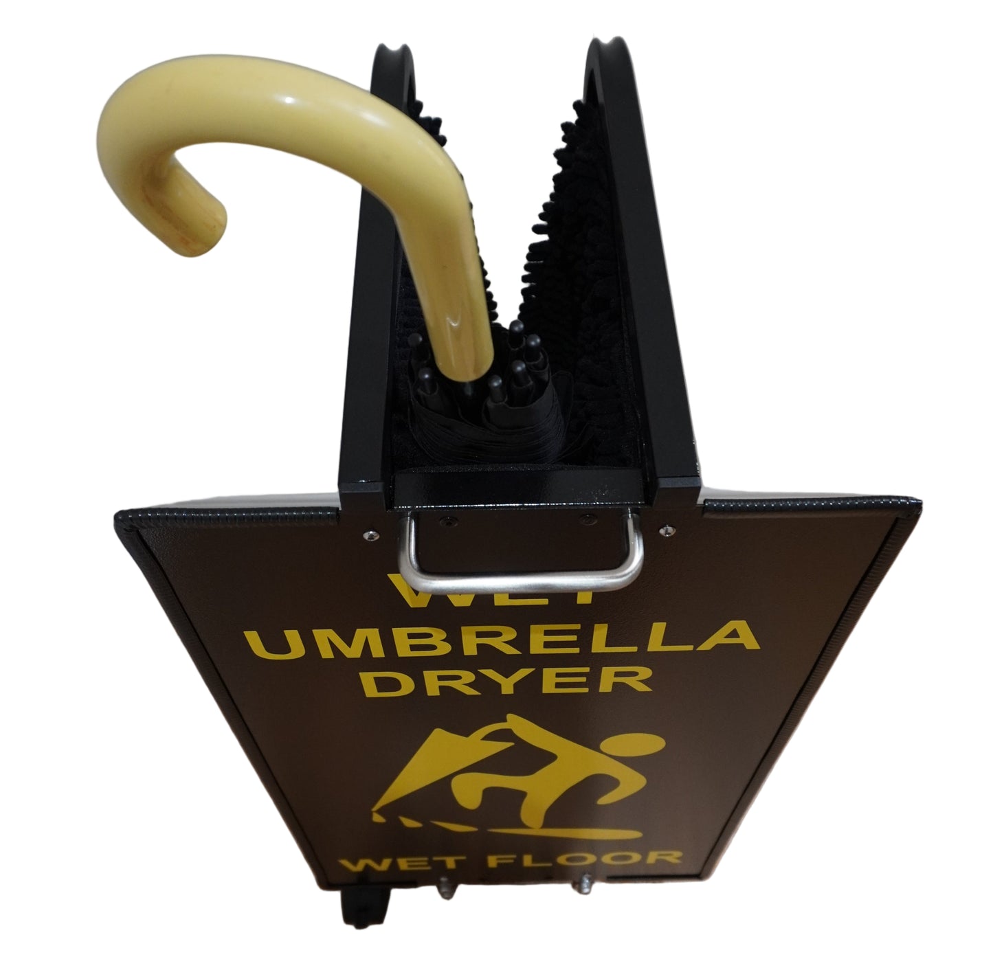 Wet Umbrella Dryer Wet Floor Model Small Yellow Sticker Back Top With Umbrella