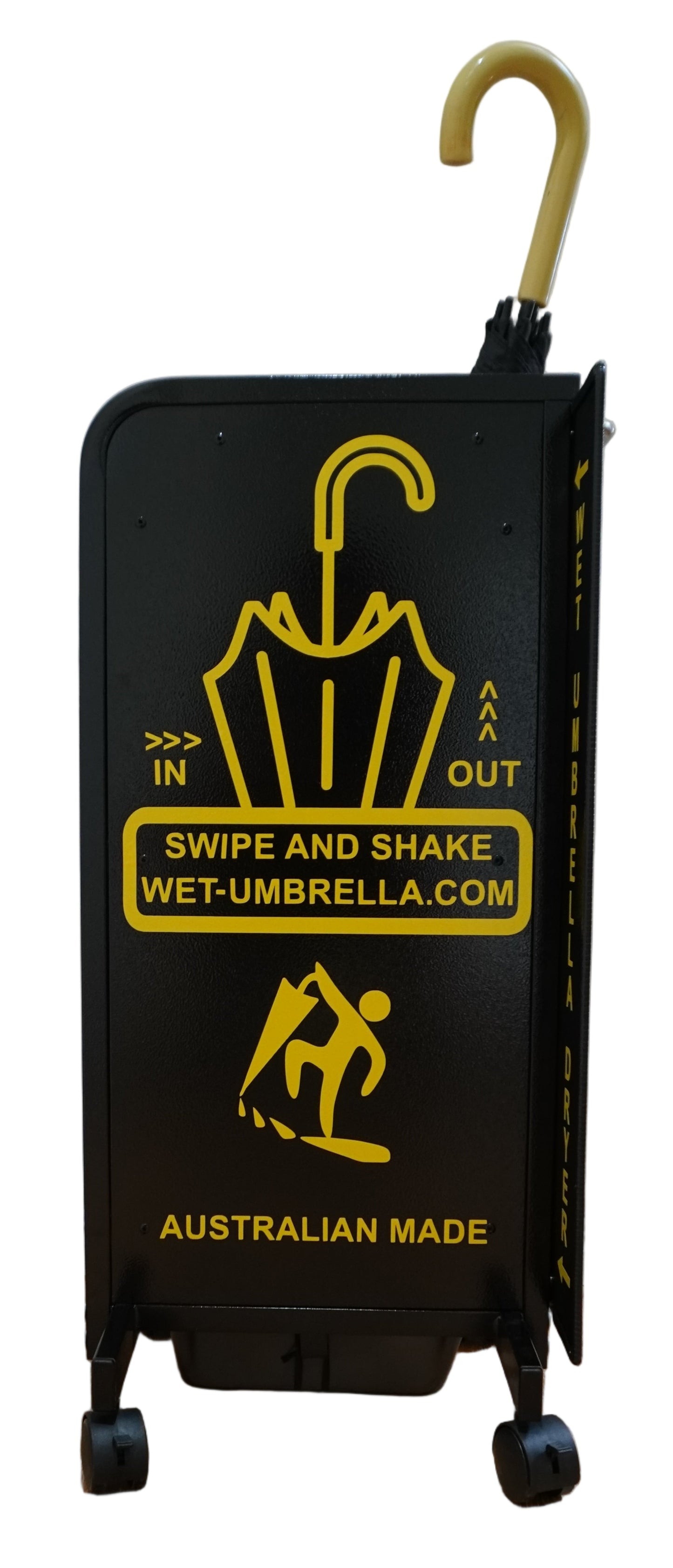 Wet Umbrella Dryer Wet Floor Model Small Yellow Sticker Side Low With Umbrella