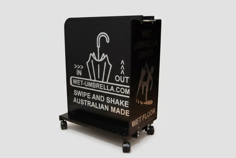 Wet Umbrella Dryer Wet Floor Model Chrome Stickers With Side Skirts WUDAWFSC-500 Angle Low View