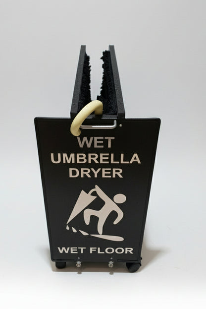 Wet Umbrella Dryer Wet Floor Model Chrome Stickers With Side Skirts WUDAWFSC-500 Back Top View With Umbrella