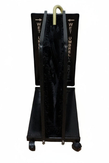 Wet Umbrella Dryer Wet Floor Model Chrome Stickers With Side Skirts WUDAWFSC-500 Front Mid View With Umbrella