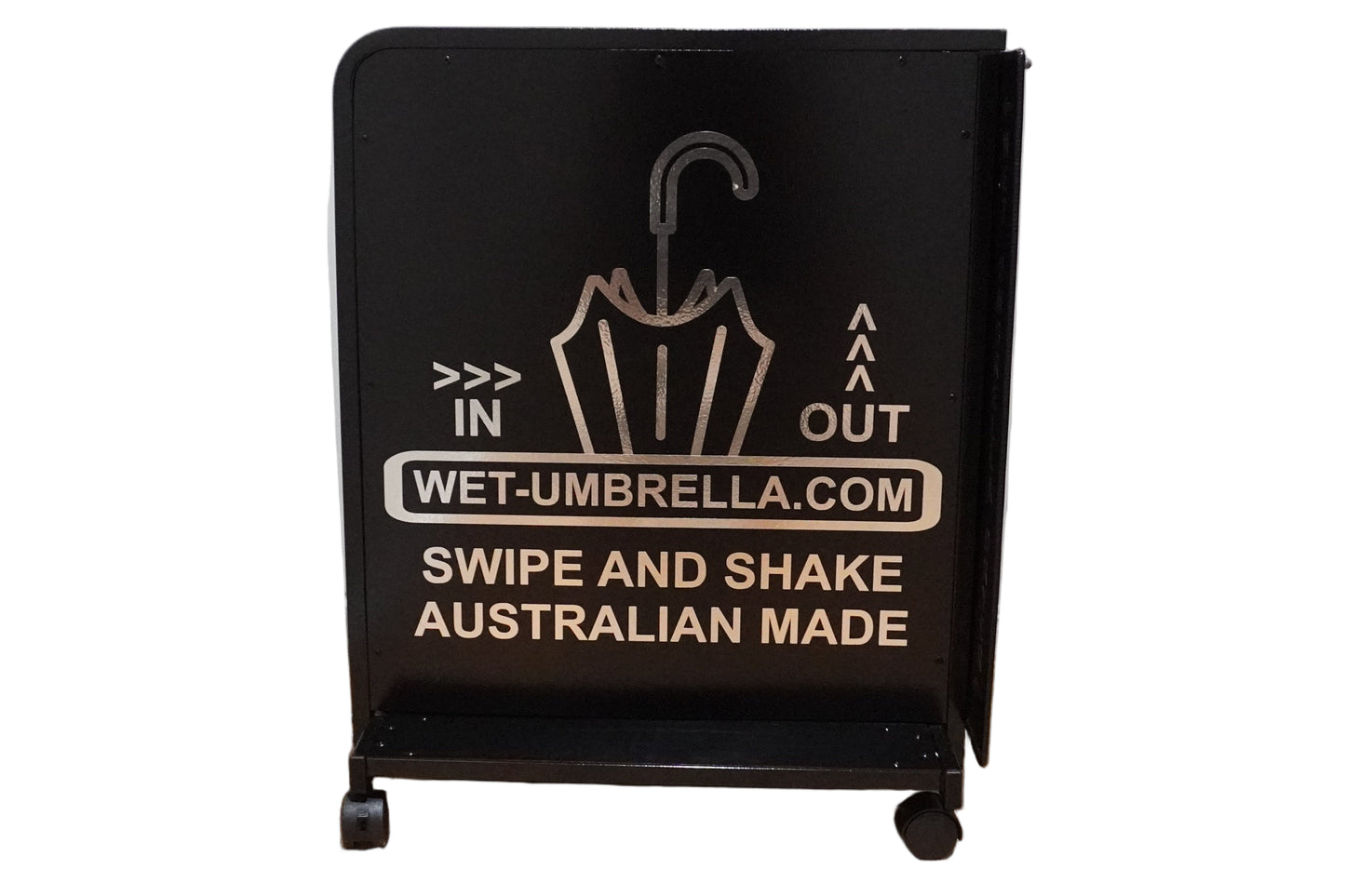 Wet Umbrella Dryer Wet Floor Model Chrome Stickers With Side Skirts WUDAWFSC-500 Side Low View