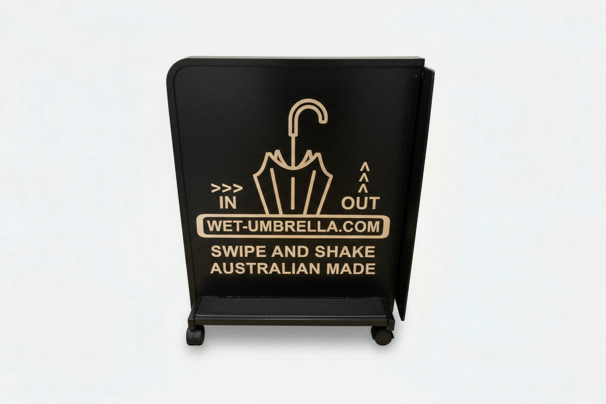 Wet Umbrella Dryer Wet Floor Model Chrome Stickers With Side Skirts WUDAWFSC-500 Side Mid View