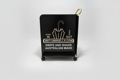 Wet Umbrella Dryer Wet Floor Model Chrome Stickers With Side Skirts WUDAWFSC-500 Side View With Umbrella