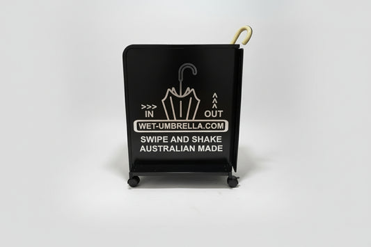 Wet Umbrella Dryer Wet Floor Model Chrome Stickers With Side Skirts WUDAWFSC-500 Side View With Umbrella