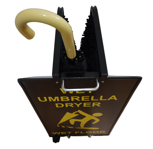 Wet Umbrella Dryer Wet Floor Model Small Yellow Sticker Back Top With Umbrella