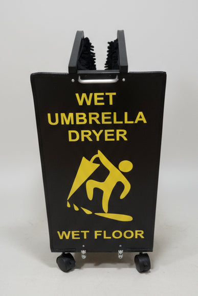 Wet Umbrella Dryer Wet Floor Model Yellow Stickers With Side Skirts WUDAWFSY-350 Back Mid View