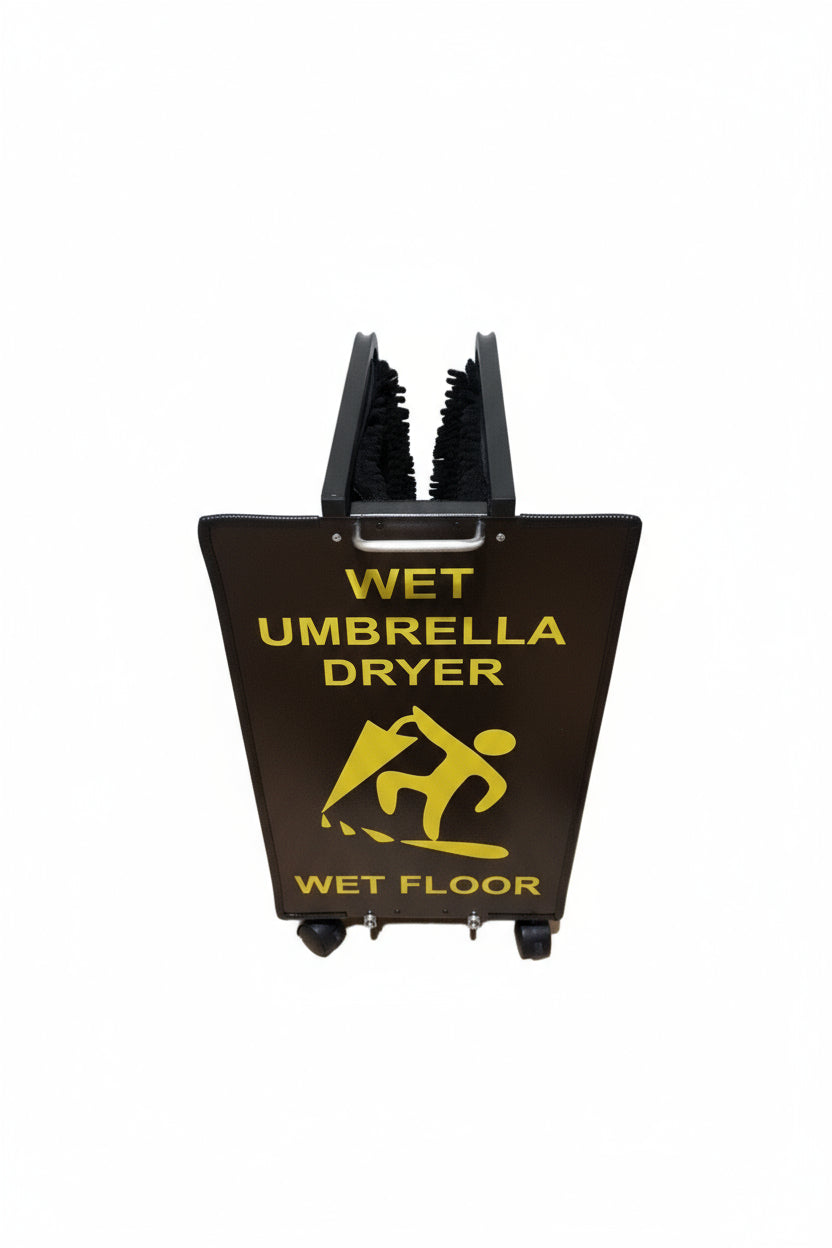 Wet Umbrella Dryer Wet Floor Model Yellow Stickers With Side Skirts WUDAWFSY-350 Back Top View