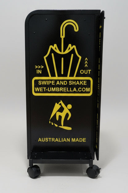 Wet Umbrella Dryer Wet Floor Model Yellow Stickers With Side Skirts WUDAWFSY-350 Side Low View