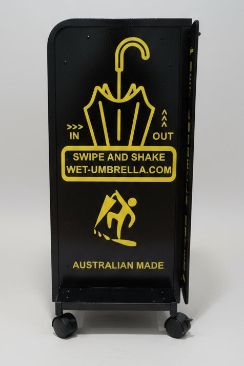 Wet Umbrella Dryer Wet Floor Model Yellow Stickers With Side Skirts WUDAWFSY-350 Side Low View